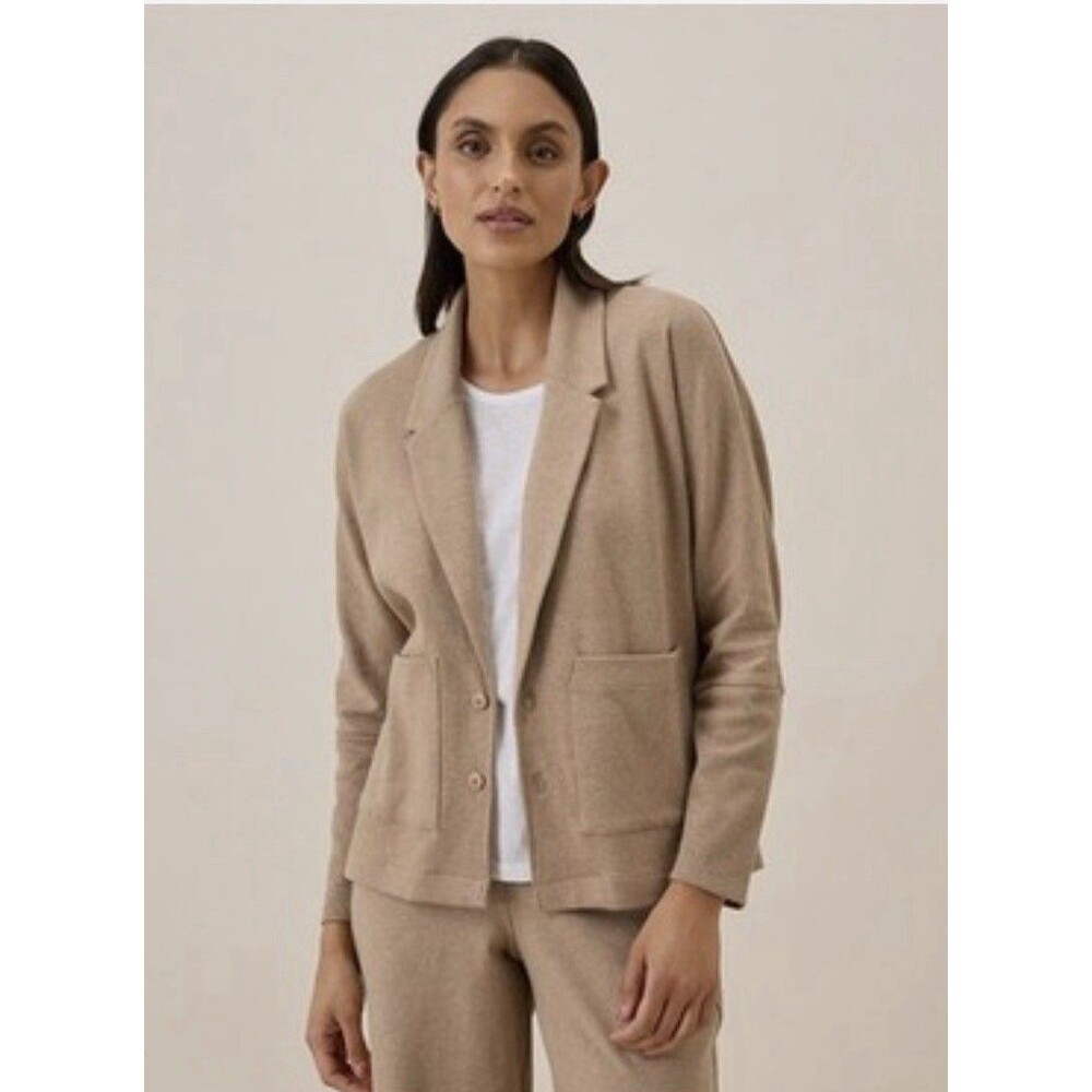 Pact Women's Sz Large Airplane Relaxed Blazer Sesame Heather Beige Lounge Wear